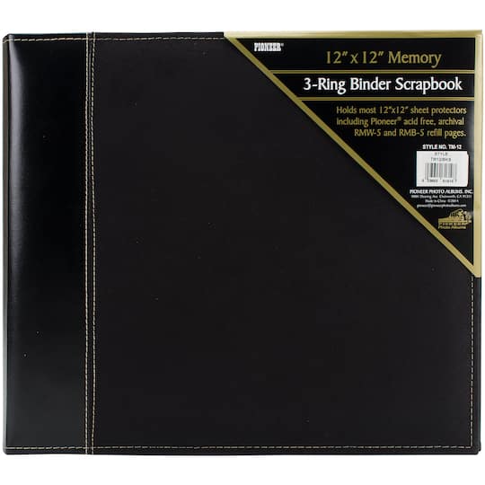 Pioneer&#xAE; 3-Ring Black Suede Sewn Cover Album, 12&#x22; x 12&#x22;